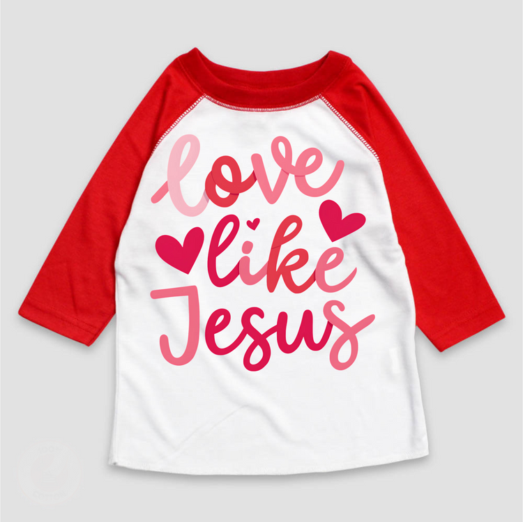 Love Like Jesus Valentine's Day 3/4 Sleeve Shirt - Christian Raglan Sleeve Tee