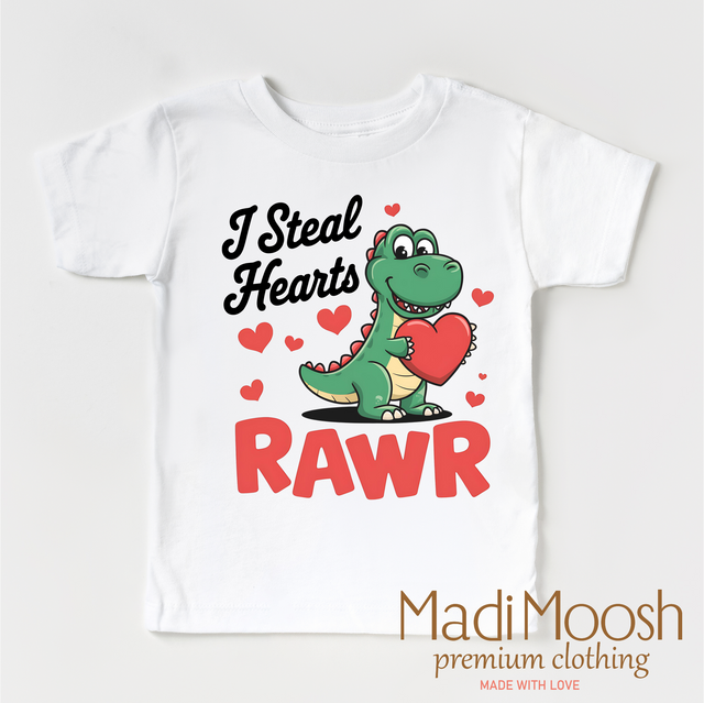 I Steal Hearts T-Rex Valentine's Day Shirt - Dinosaur Valentine's Tee
