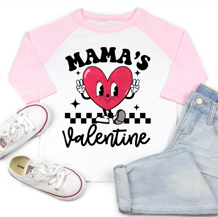 Mama's Valentine Raglan Shirt - Valentine's Day 3/4 Sleeve Tee