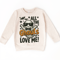 All the Ghouls Love Me Halloween ghost graphic on natural heather sweatshirt
