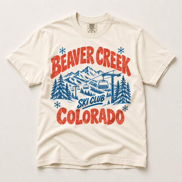 Beaver Creek Ski Club Colorado vintage ski graphic on ivory Comfort Colors T-shirt