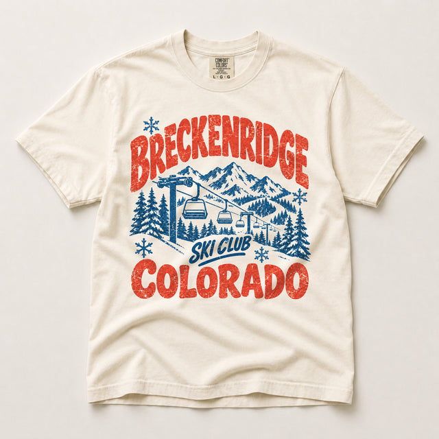 Breckenridge Ski Club Colorado vintage ski graphic on ivory Comfort Colors T-shirt
