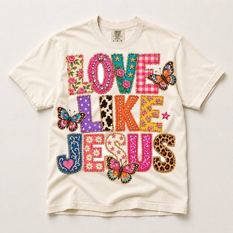 Love Like Jesus Christian shirt on ivory Comfort Colors tee