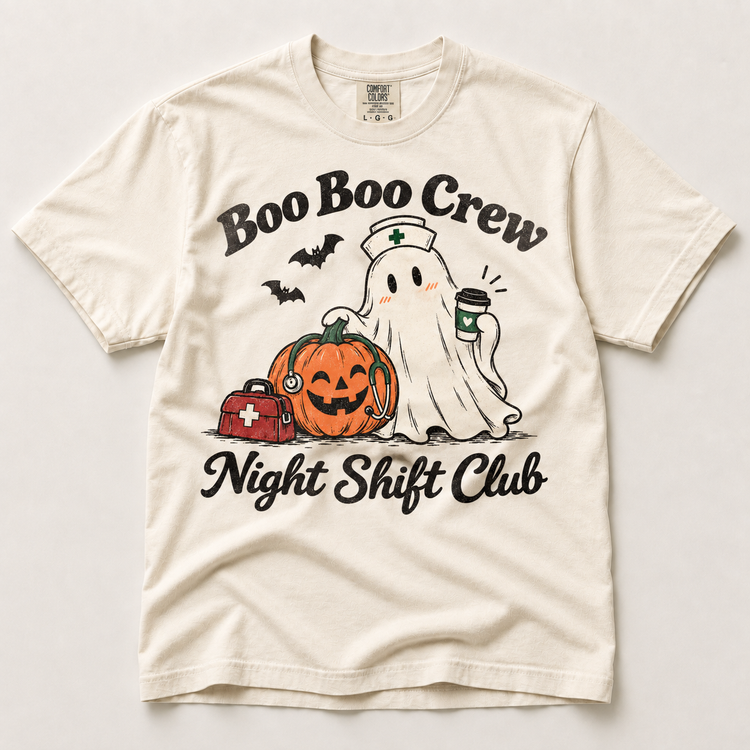 Boo Boo Crew Night Shift Club Comfort Colors Halloween shirt in Ivory