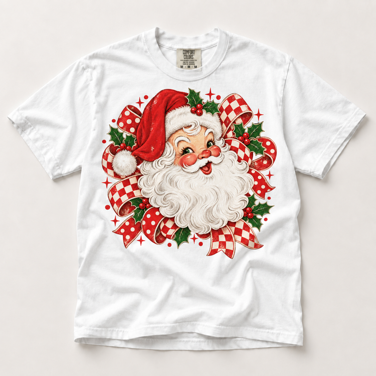 Vintage Santa Christmas on white short sleeve tee