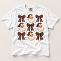 Plaid Santa Bow Christmas on white short sleeve tee