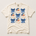 Blue Snowflake Santa and Bows Christmas Shirt – Comfort Colors Tee in ivory
