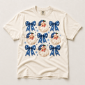 Blue Snowflake Santa Christmas on natural ivory short sleeve tee