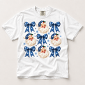 Blue Snowflake Santa and Bows Christmas Shirt – Comfort Colors Tee in white