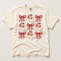 Candy Stripe Santa Bow Christmas on natural ivory short sleeve tee