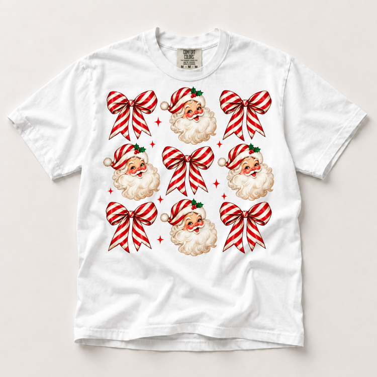 Candy Cane Santa and Bows Christmas Shirt – Comfort Colors Tee in white