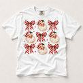 Candy Stripe Santa Bow Christmas on white short sleeve tee