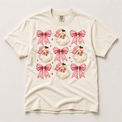 Pink Santa and Polka Dot Bows Christmas Shirt – Comfort Colors Tee in ivory