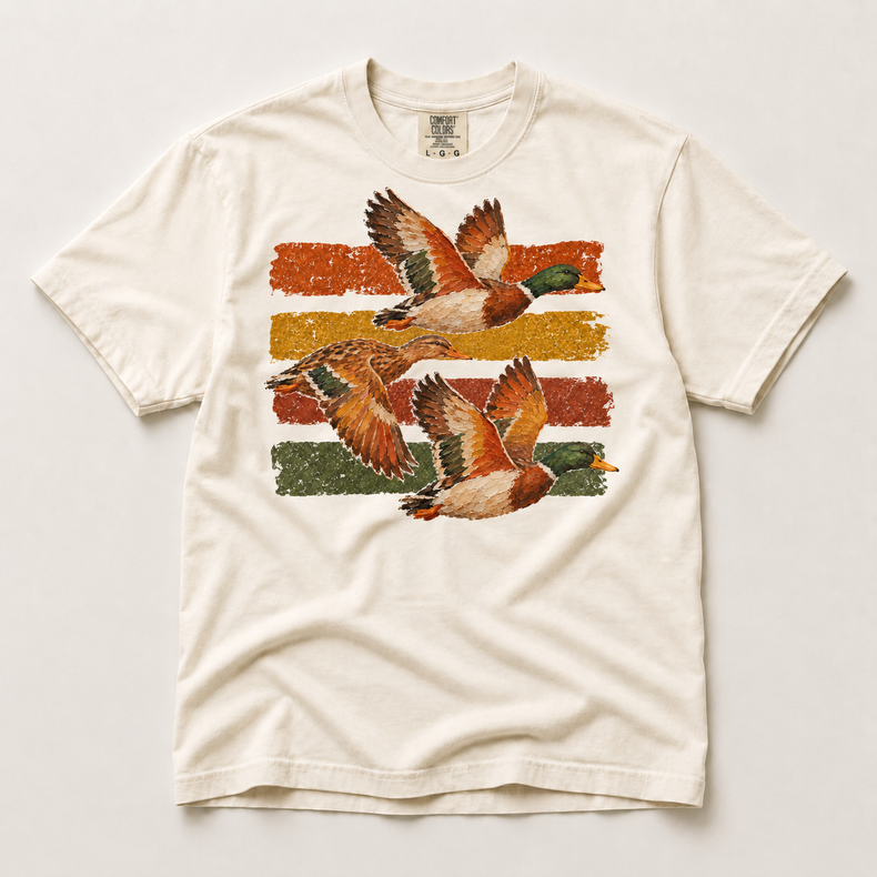 Vintage Flying Mallard Duck on natural ivory short sleeve tee