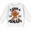 Oh Snap Christmas graphic on white sweatshirt, front view on white background