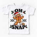 Oh Snap Christmas graphic on white tee, front view on white background
