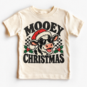 Mooey Christmas Christmas graphic on natural tee, front view on white background