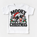 Mooey Christmas Christmas graphic on white tee, front view on white background