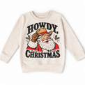 Howdy Christmas Christmas graphic on natural sweatshirt, front view on white background