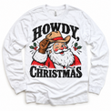 Howdy Christmas Christmas graphic on white long sleeve tee, front view on white background