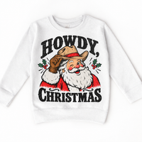 Howdy Christmas Christmas graphic on white sweatshirt, front view on white background