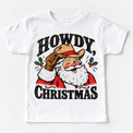 Howdy Christmas Christmas graphic on white tee, front view on white background