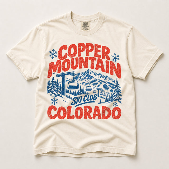 Copper Mountain Ski Club Colorado vintage ski graphic on ivory Comfort Colors T-shirt