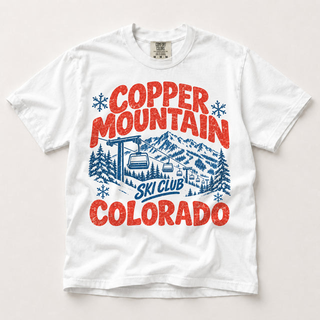 Copper Mountain Ski Club Colorado vintage ski graphic on white Comfort Colors T-shirt