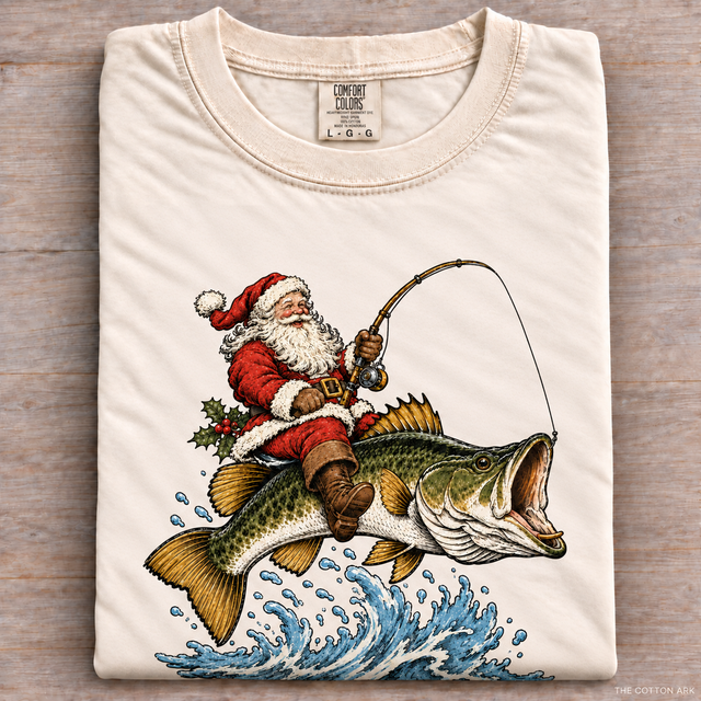 Natural folded Comfort Colors Santa Bass Fishing Shirt