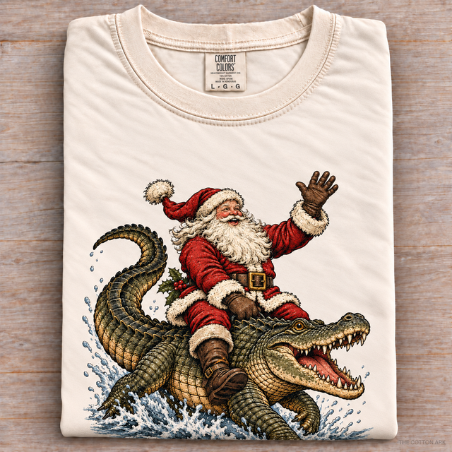 Natural folded Comfort Colors Alligator Santa Shirt