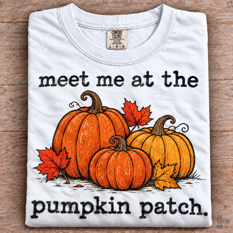 White folded Comfort Colors Meet Me at the Pumpkin Patch Shirt