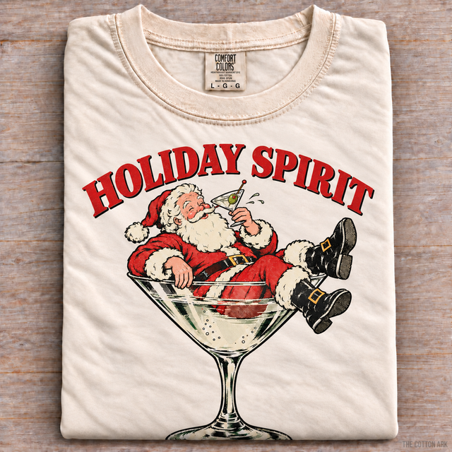 Natural folded Comfort Colors Holiday Spirit Santa Martini Shirt