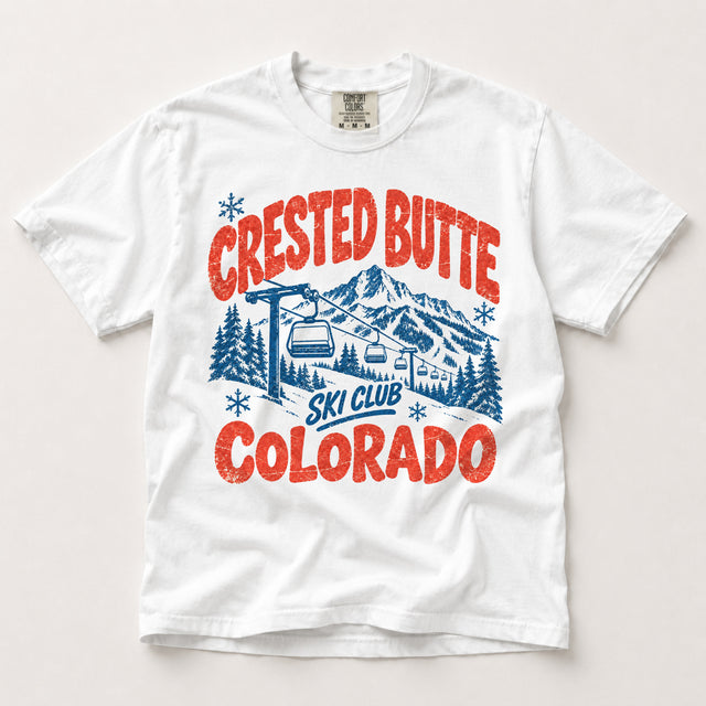 Crested Butte Ski Club Colorado vintage ski graphic on white Comfort Colors T-shirt