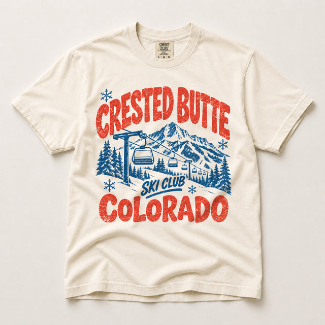 Crested Butte Ski Club Colorado vintage ski graphic on ivory Comfort Colors T-shirt