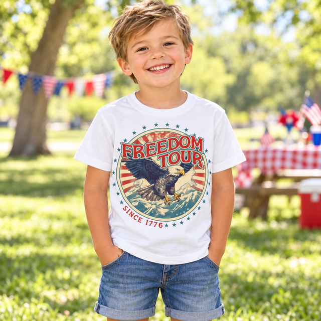 Child wearing Freedom Tour Shirt