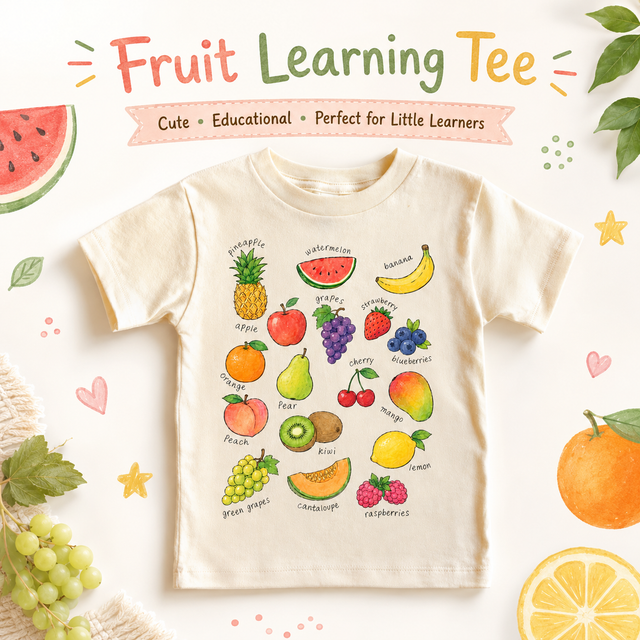Names Of Fruit Chart Kids T-Shirt | Educational Fruit Tee | Watercolor Food Shirt | Kids Learning Shirt | Farmers Market Tee