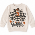 Vintage Plaid Gobble Turkey with Cap graphic on natural sweatshirt, front view on white background