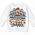 Vintage Plaid Gobble Turkey with Cap graphic on white sweatshirt, front view on white background