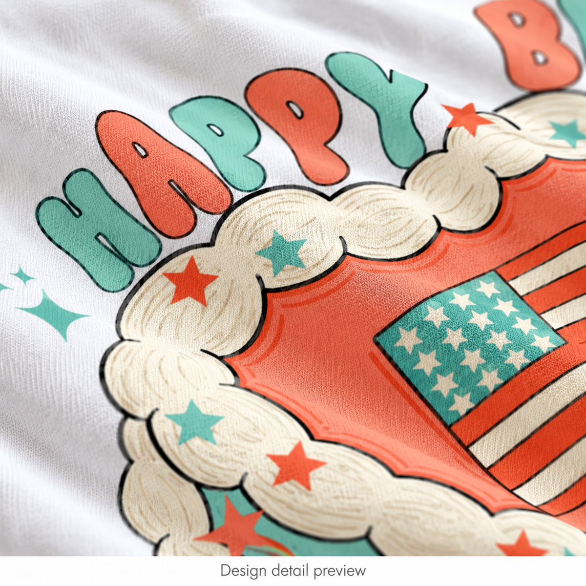 Generated design detail preview of Happy Birthday America Shirt artwork