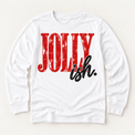 Jolly-ish distressed red and black Christmas graphic on white long sleeve