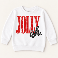 Jolly-ish distressed red and black Christmas graphic on white sweatshirt