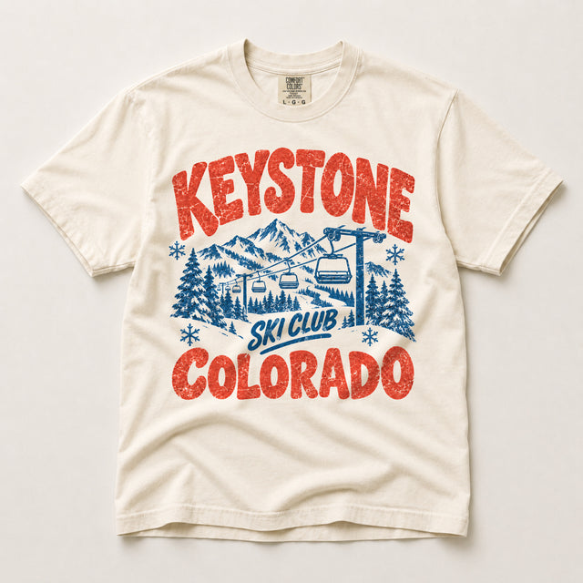 Keystone Ski Club Colorado vintage ski graphic on ivory Comfort Colors T-shirt