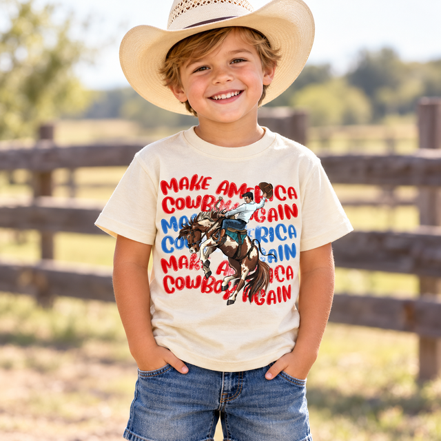 Child wearing Make America Cowboy Again Shirt
