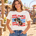 Adult woman wearing Make America Cowboy Again Shirt