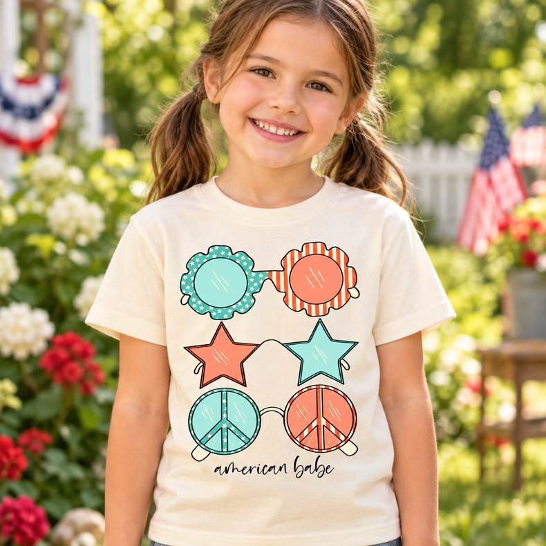 Child wearing Natural American Babe Shirt outdoors