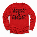 Merry and Bright Christmas lights printed in black on red longsleeve