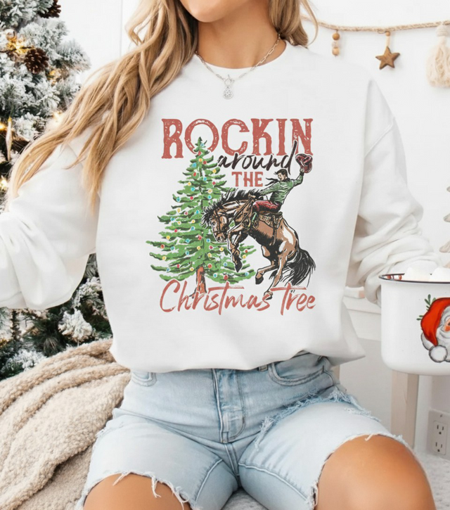 Rockin Around The Christmas Tree Sweatshirt  - Western Cowboy Sweater