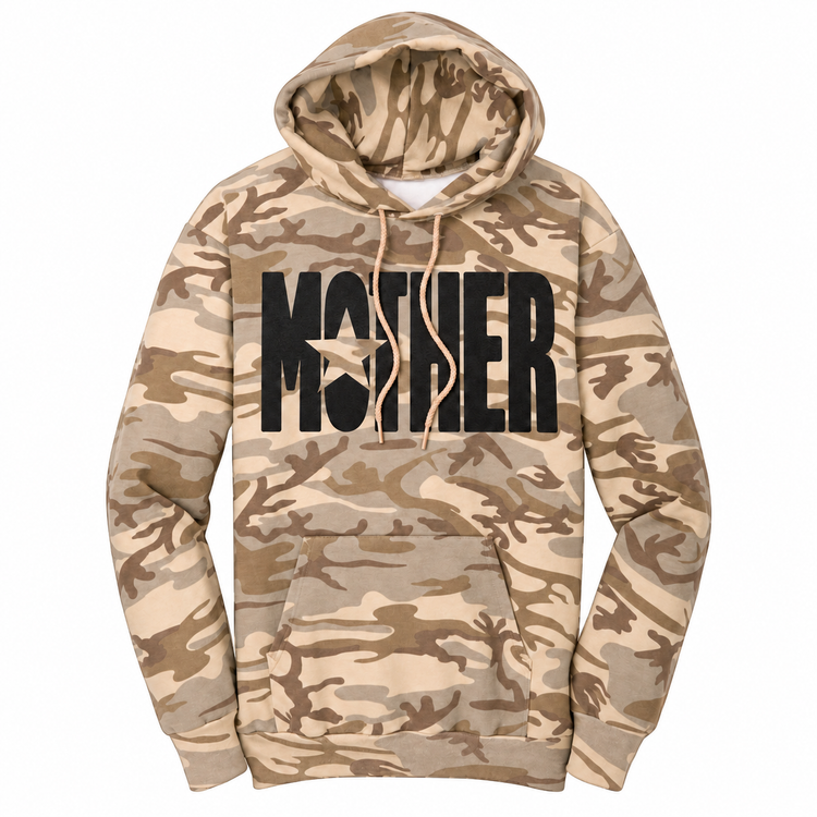 Mother star graphic on Desert Camo pullover hoodie