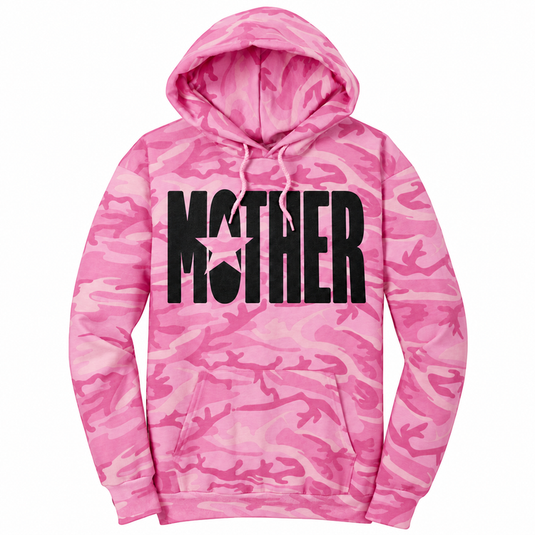 Mother star graphic on Pink Camo pullover hoodie