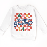 Boho Season's Greeting Christmas design on a white sweatshirt.